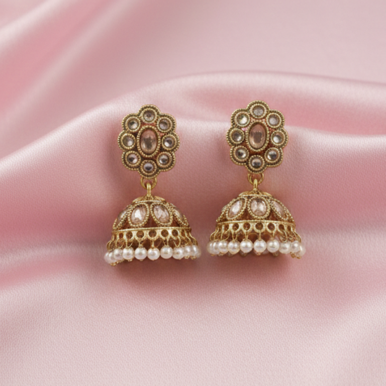 #LC1018 Kundan style stone Jhumkas