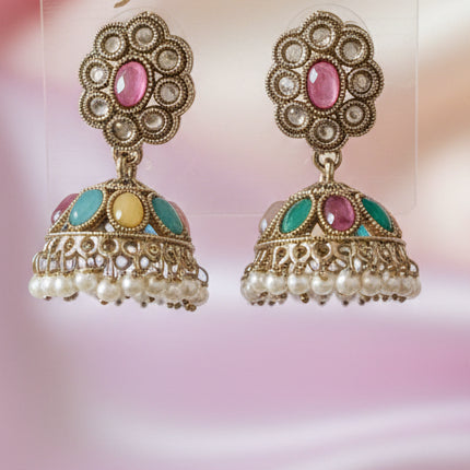 #LC1018 Kundan style stone Jhumkas