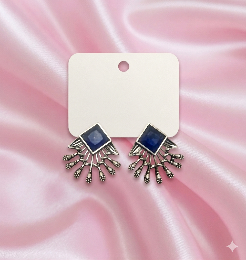 #LC1058 Sapphire and silver fan Earrings