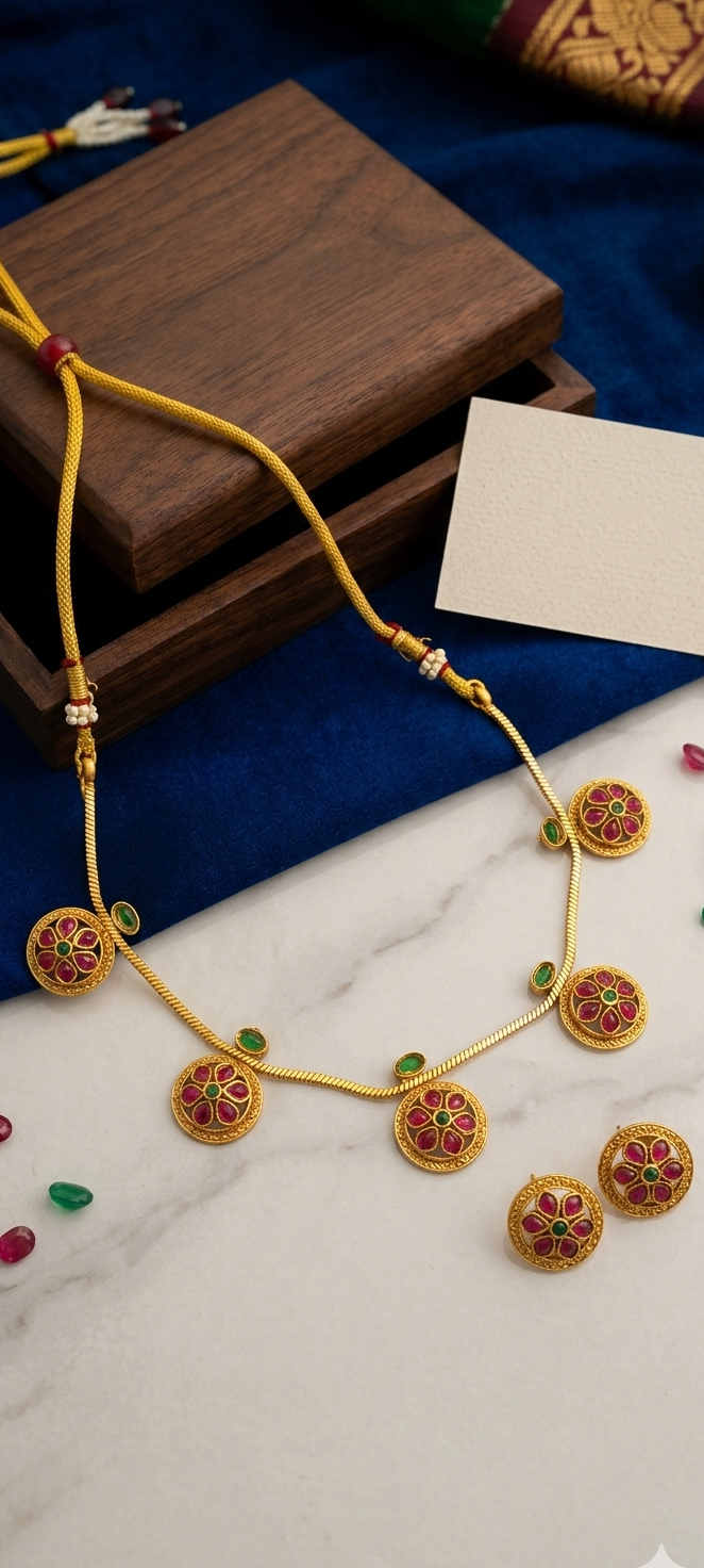 #LC1091 Traditional ruby necklace with studs