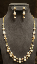 #LC1173 Multi-Stone Layered Seed Pearl Scarf Necklace