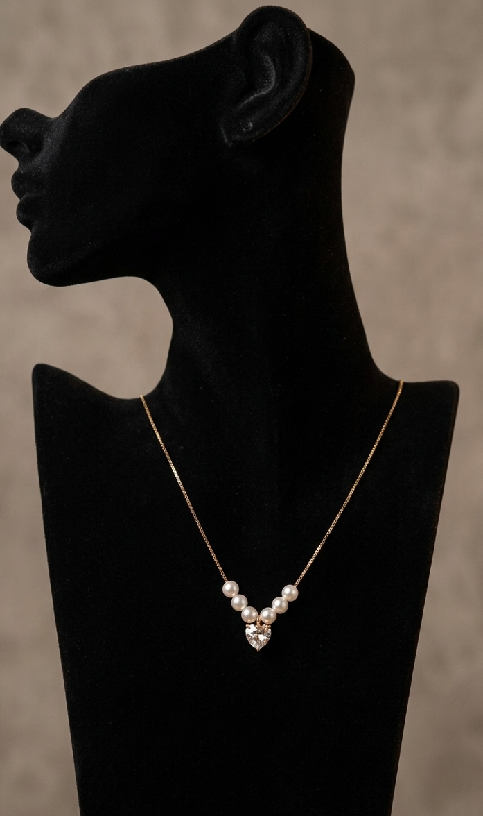 #LC1186 pearl with heart necklace