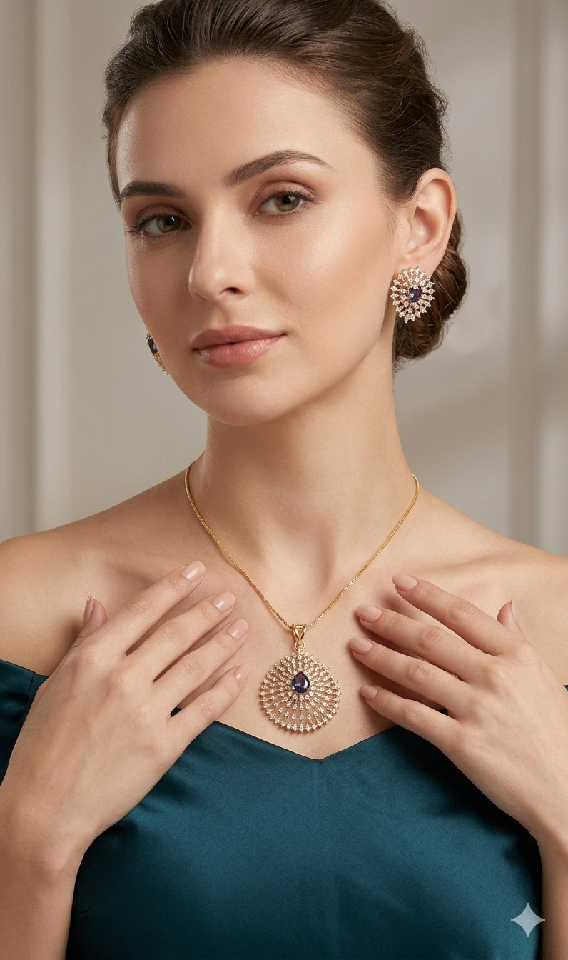#LC1240 Premium diamond pendant with earring