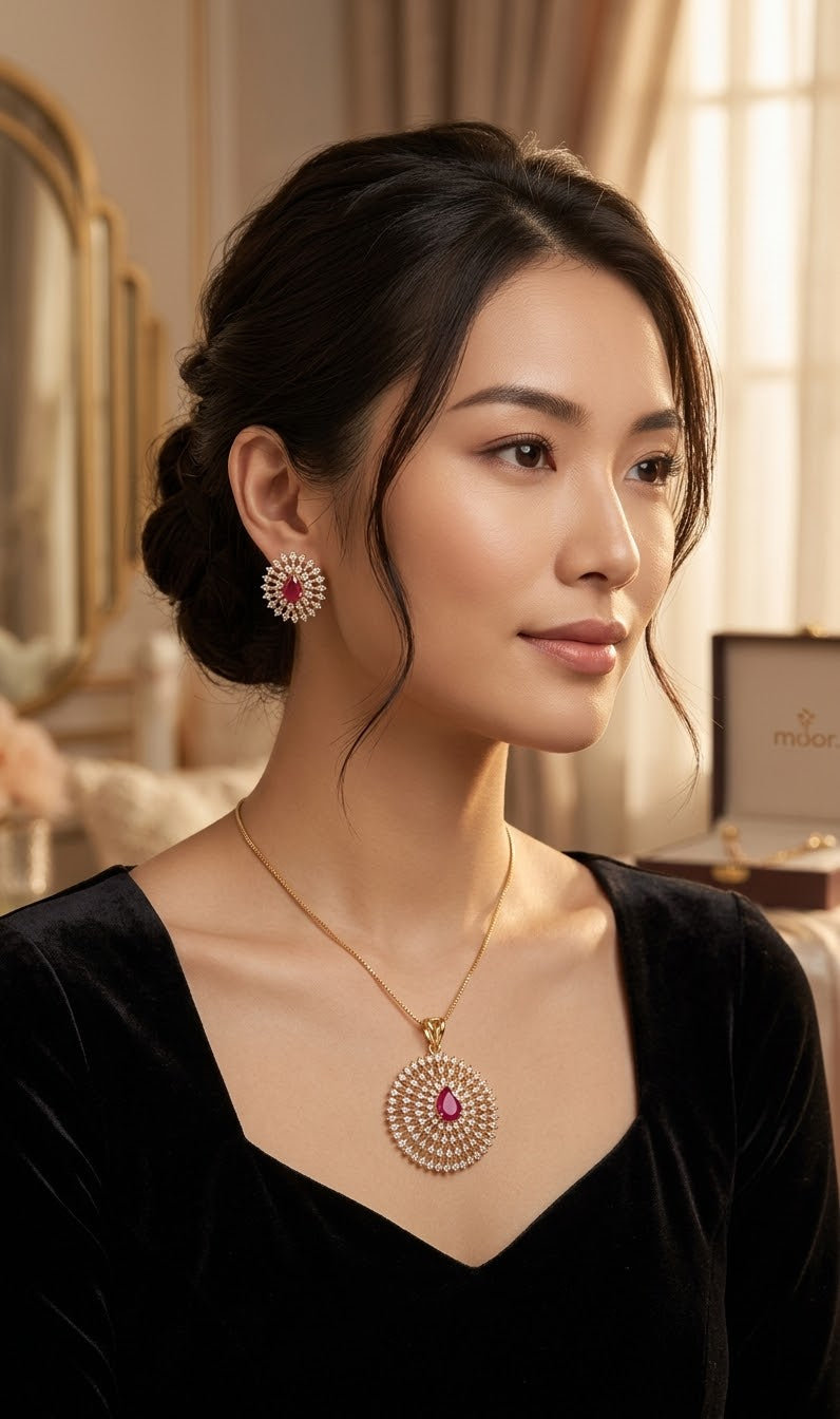 #LC1240 Premium diamond pendant with earring