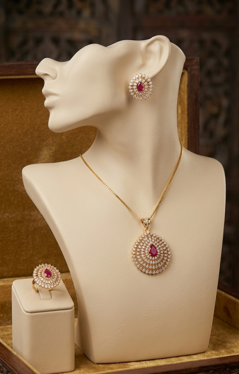 #LC1240 Premium diamond pendant with earring