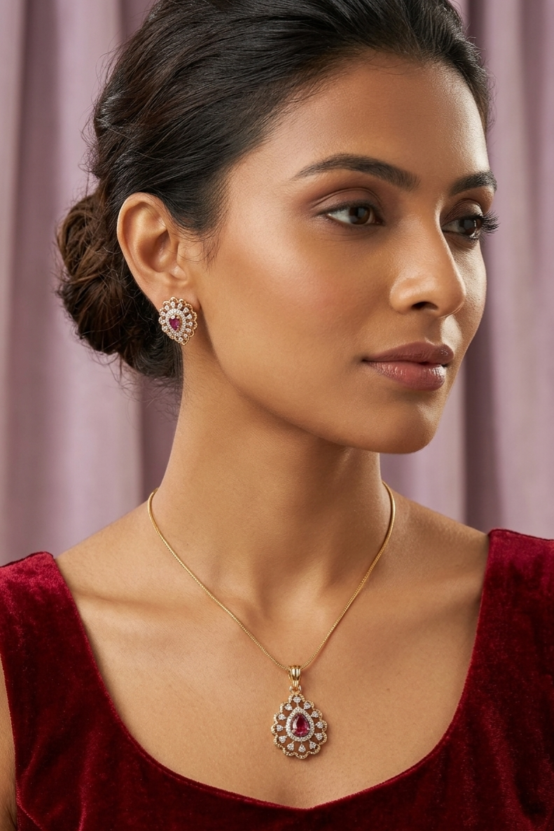 #LC1241 Tear drop pendant with earring