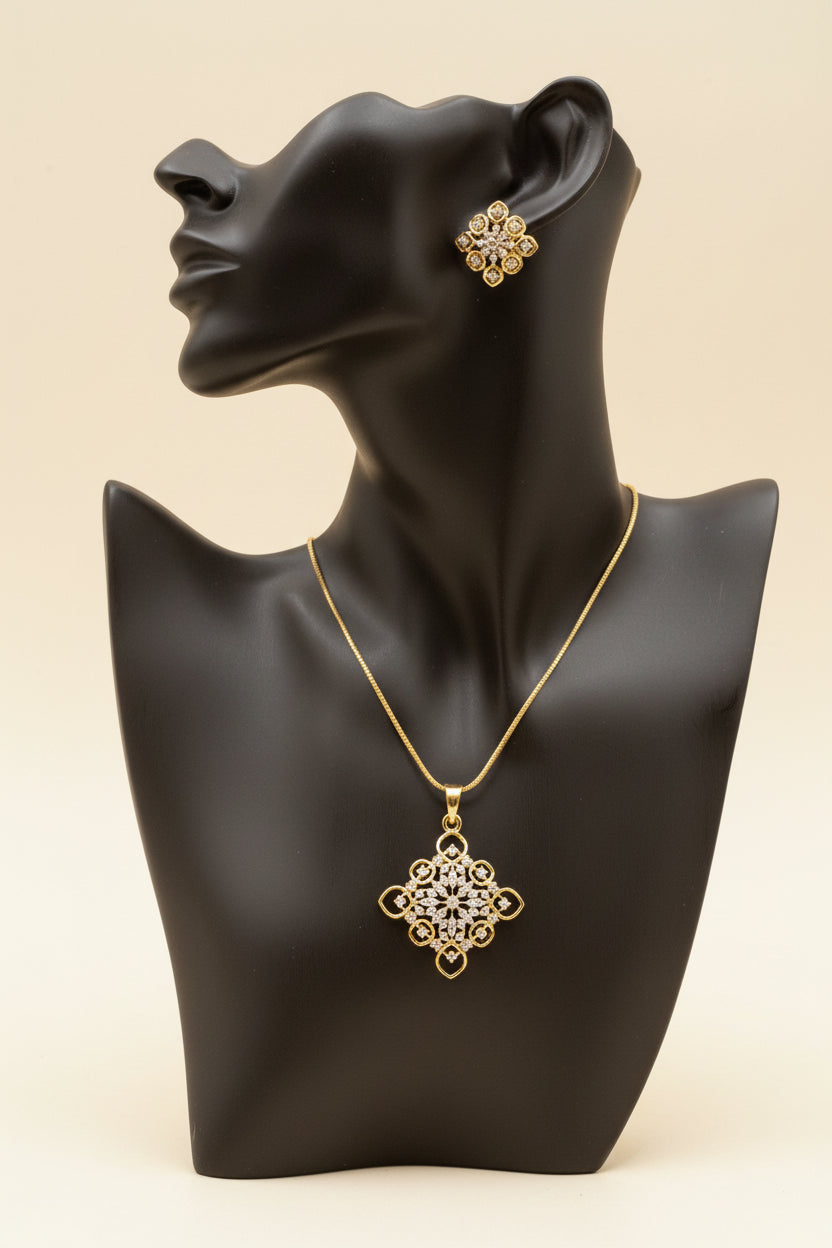 #LC1253  premium diagonal diamond replica pendant set