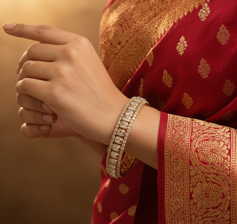 #LC1141 gold-toned tennis kada embellished with princess-cut