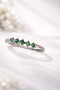 #LC1133 silver band ring square-cut green gemstone