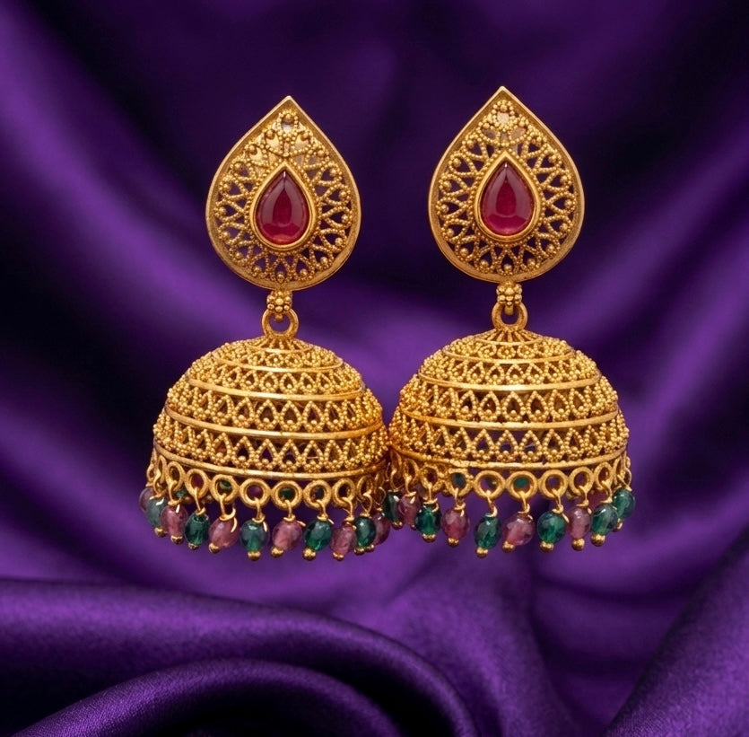 #LC1036 Traditional Jhumka with Bead Detailing