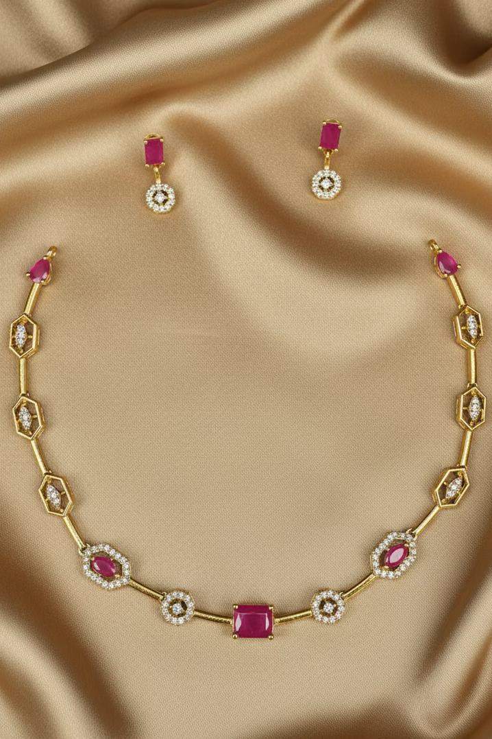 #LC1315 Cubic Zirconia Geometric Choker Set