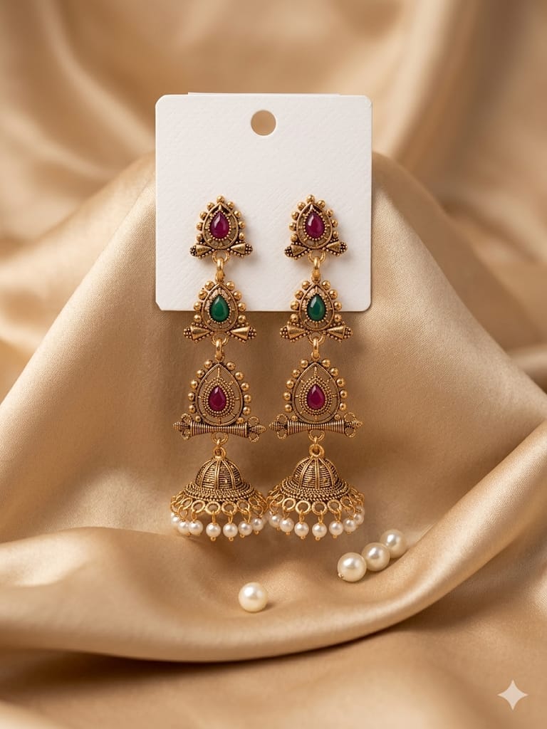 #LC1072 Multi-Layer Stone Jhumka