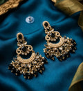 #LC1026 Chandbali earrings studded with black stones and pearls