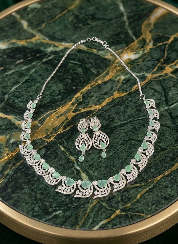 #LC1160 Silver-plated american diamond-studded jewellery set