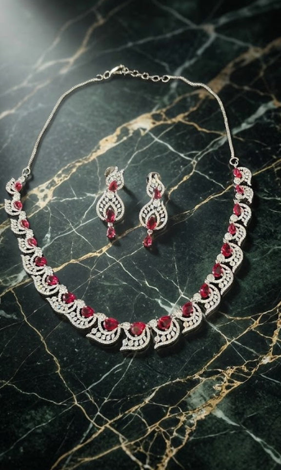 #LC1160 Silver-plated american diamond-studded jewellery set