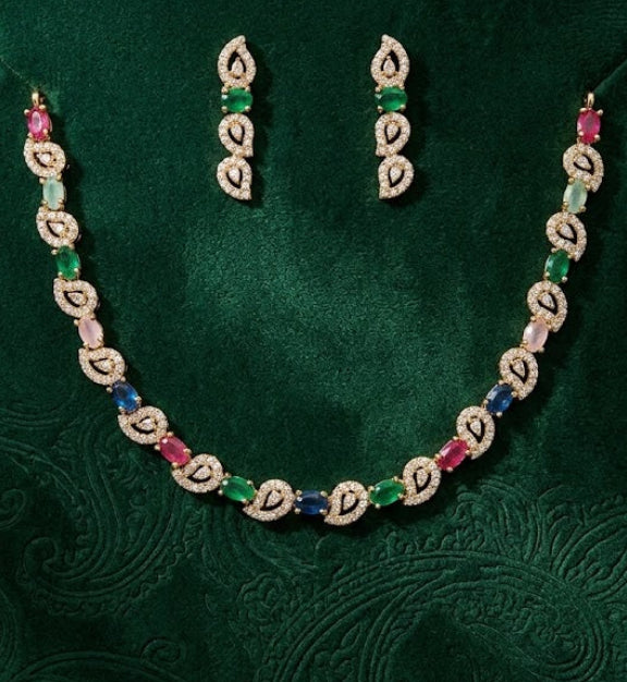 #LC1165 Ad pear-cut stone design and matching drop earrings