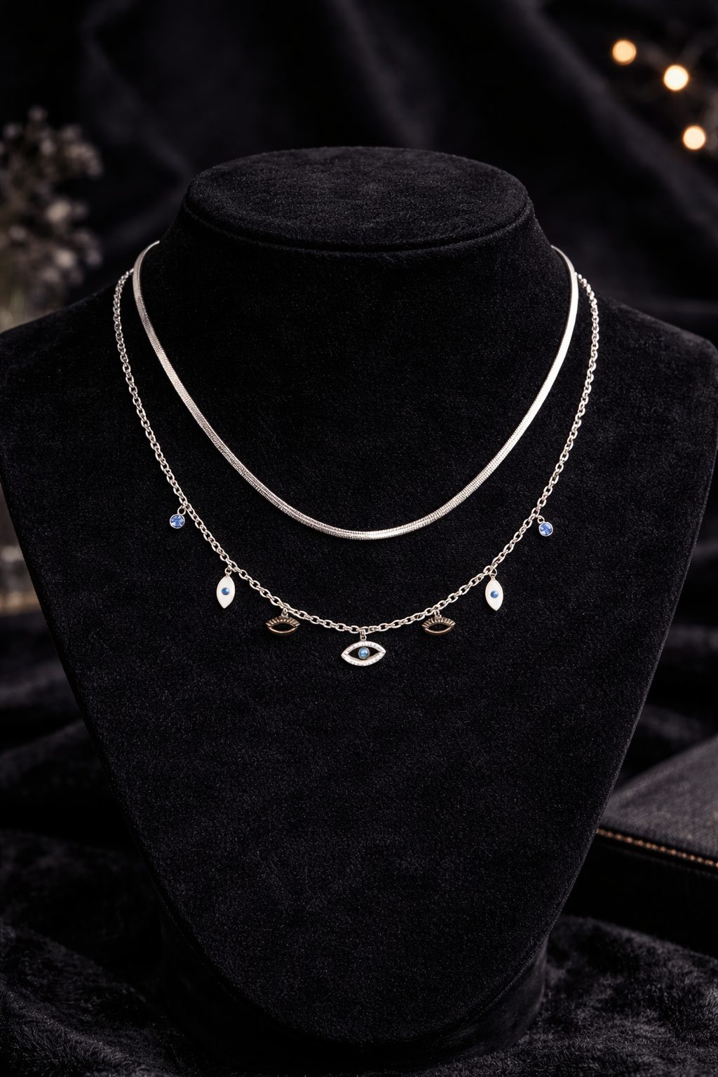 #LC1170 Double layered evil eye necklace