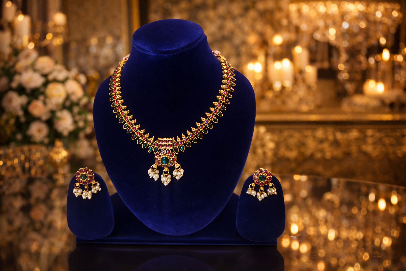 #LC1087 Rajwadi Pearl Necklace Set