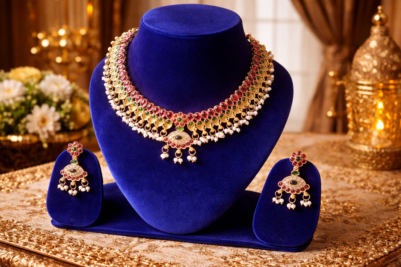 #LC1084 Ruby Emerald Royal Choker Set