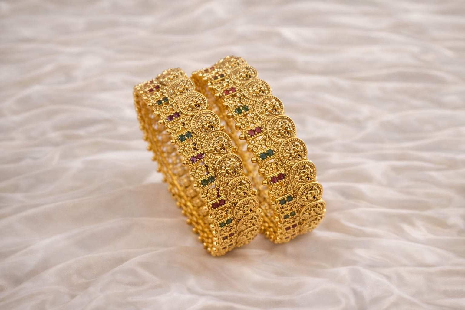 #LC1079 Antique Lakshmi temple bangles with ruby and emerald and Ruby stones
