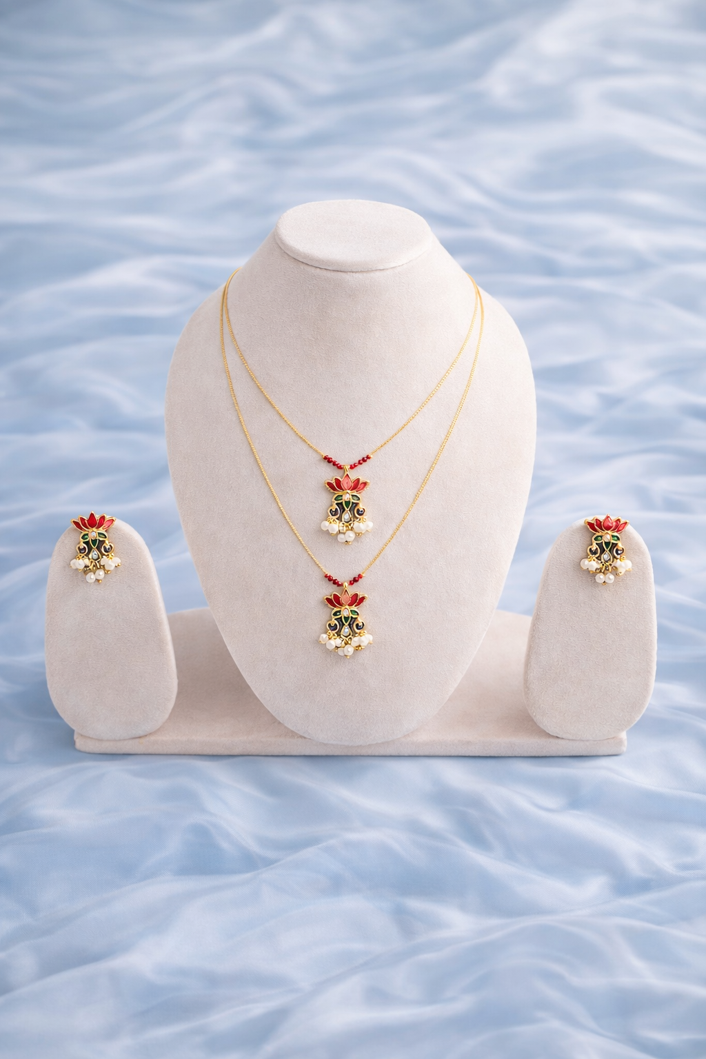 #LC1076 Double layered lotus invisible chain with earrings