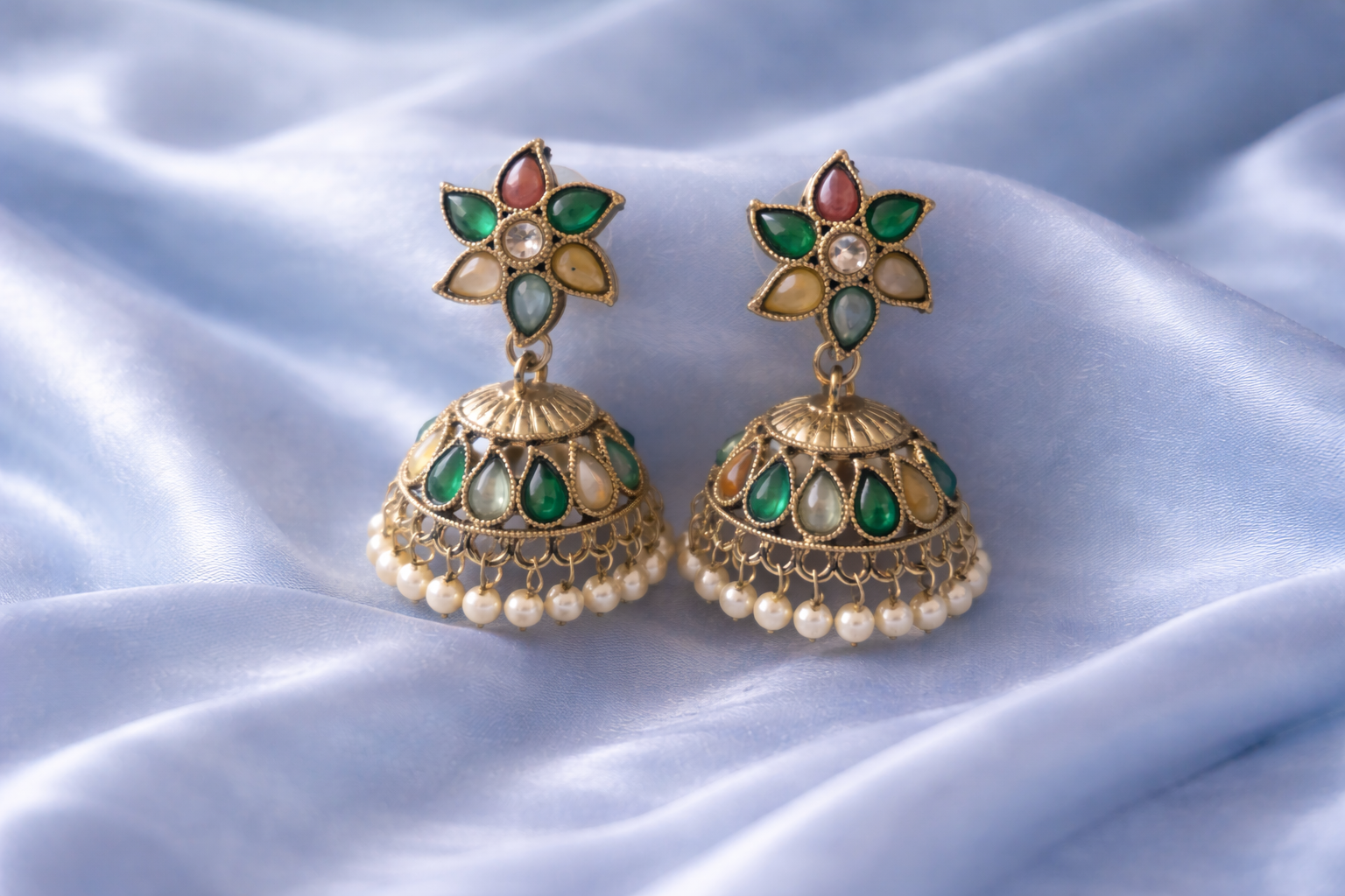 #LC1020 Antique finish floral jhumkas