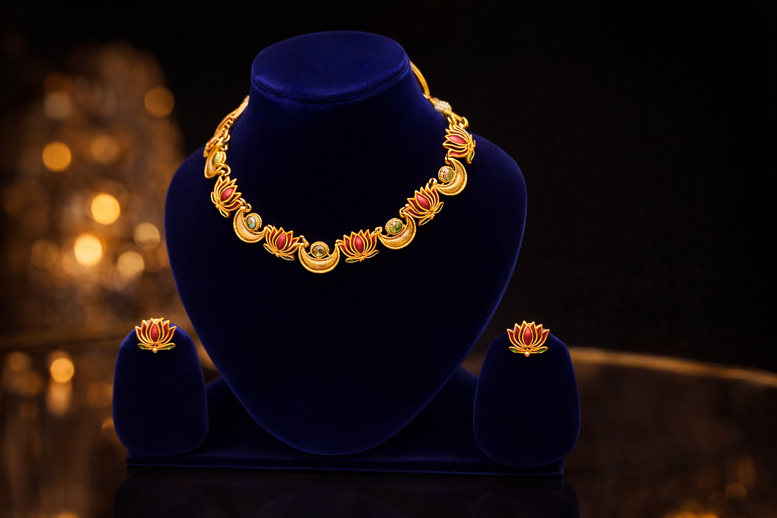 #LC1086 Lakshmi Lotus Necklace Set