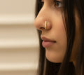 #LC1148 gold tone nose hugger hoop featuring a row of small stones