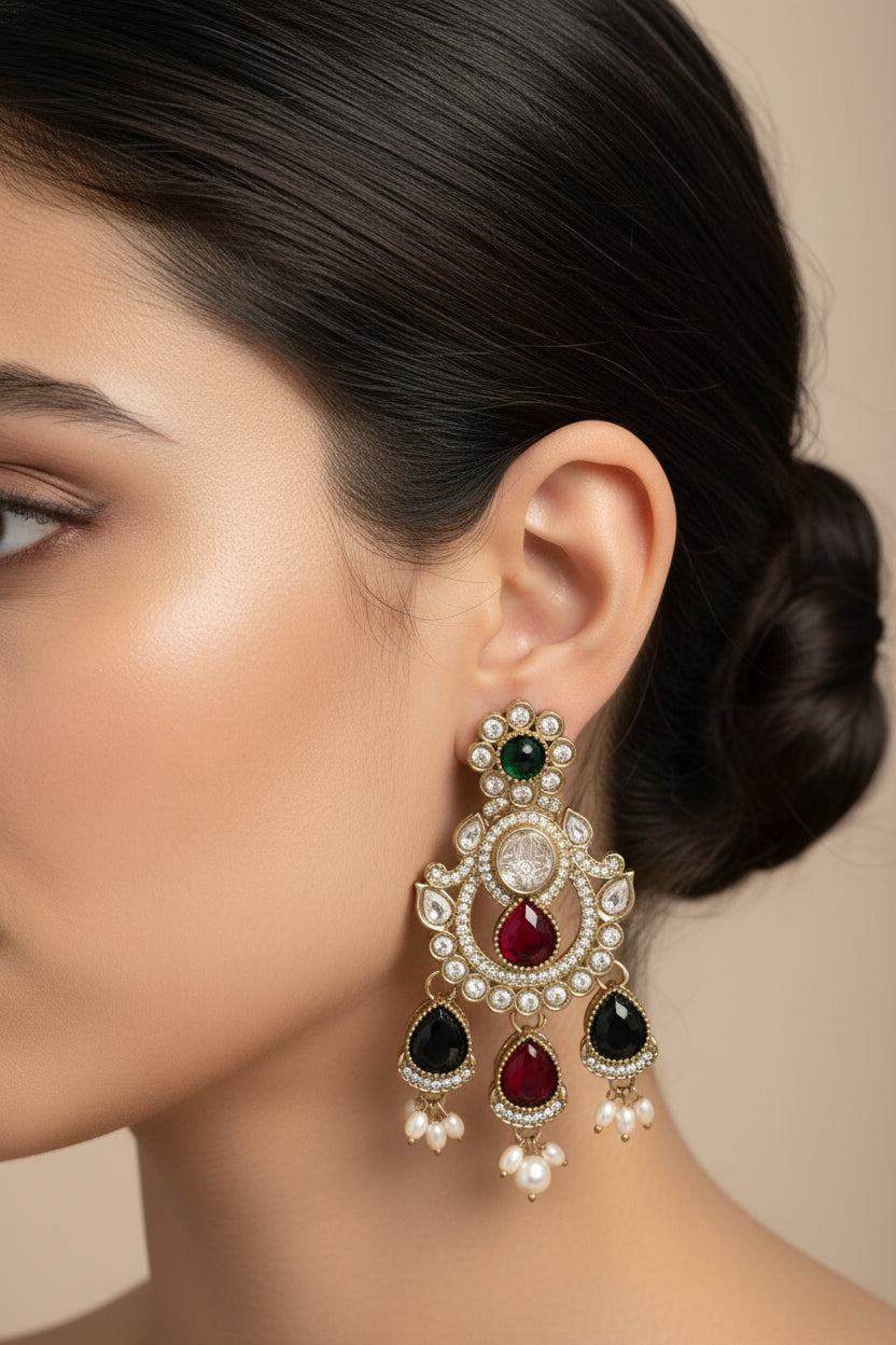 #LC1145 Gold-Plated Stone-Studded Earrings
