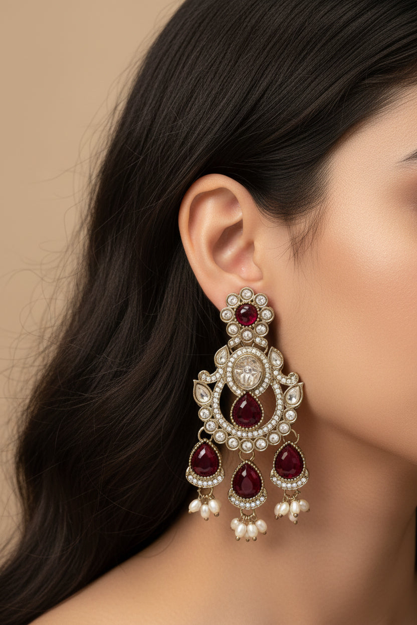 #LC1145 Gold-Plated Stone-Studded Earrings