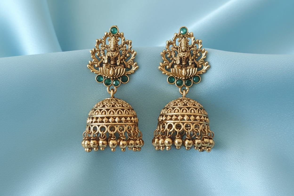 #LC1004 South Indian temple jewelry jhumkas - Lakshmi goddess