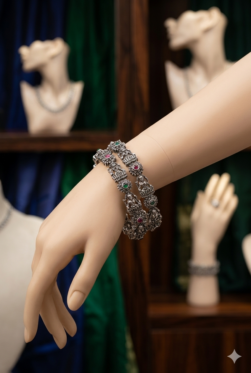 #LC1102 Oxidised Temple Bangle set (one pair)