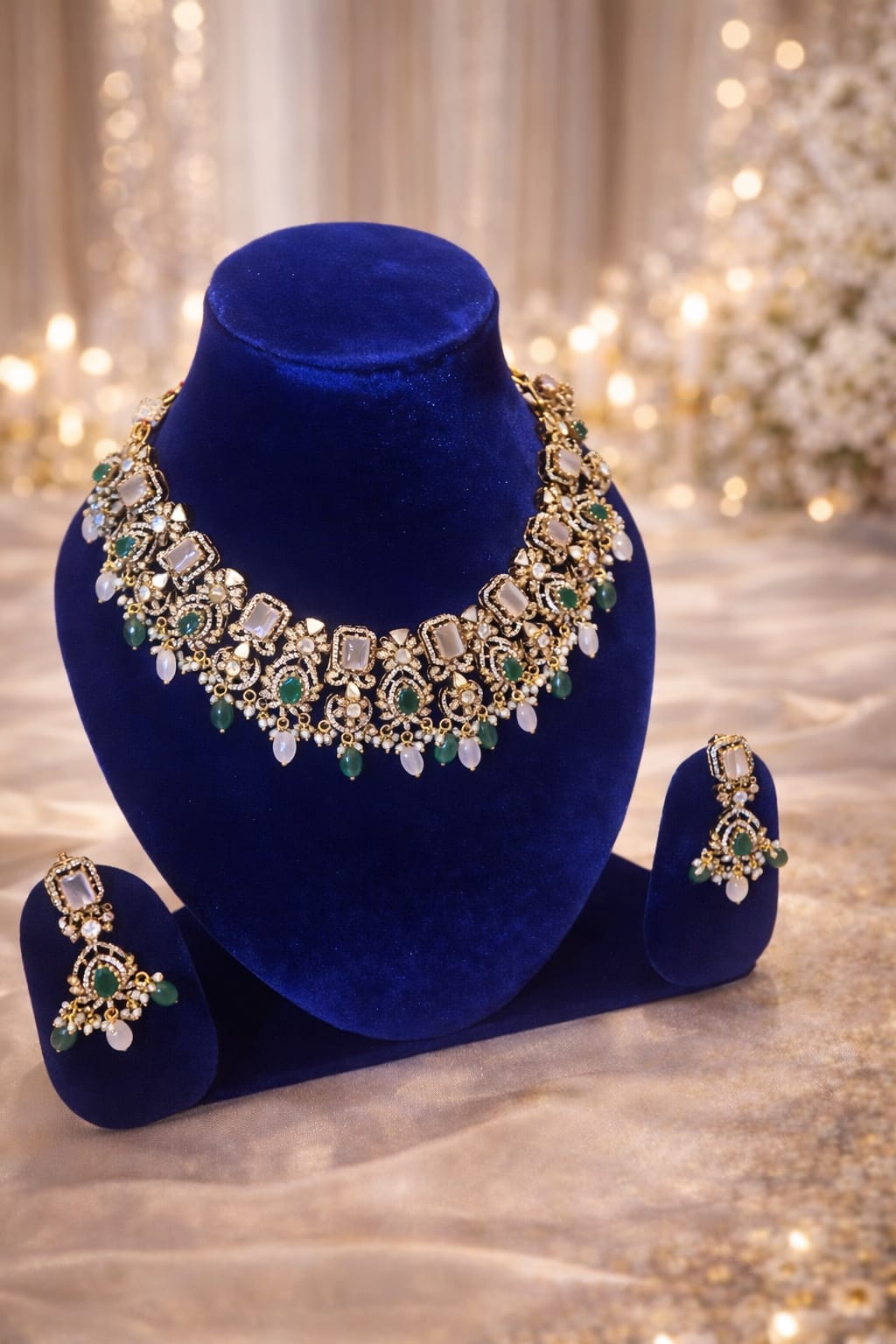 #LC1120 Regal Polki Stone Necklace Set