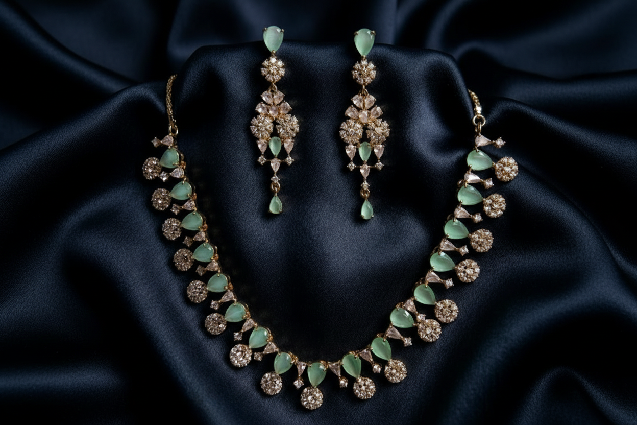 #LC1130 Mint Green Meenakari Necklace Set